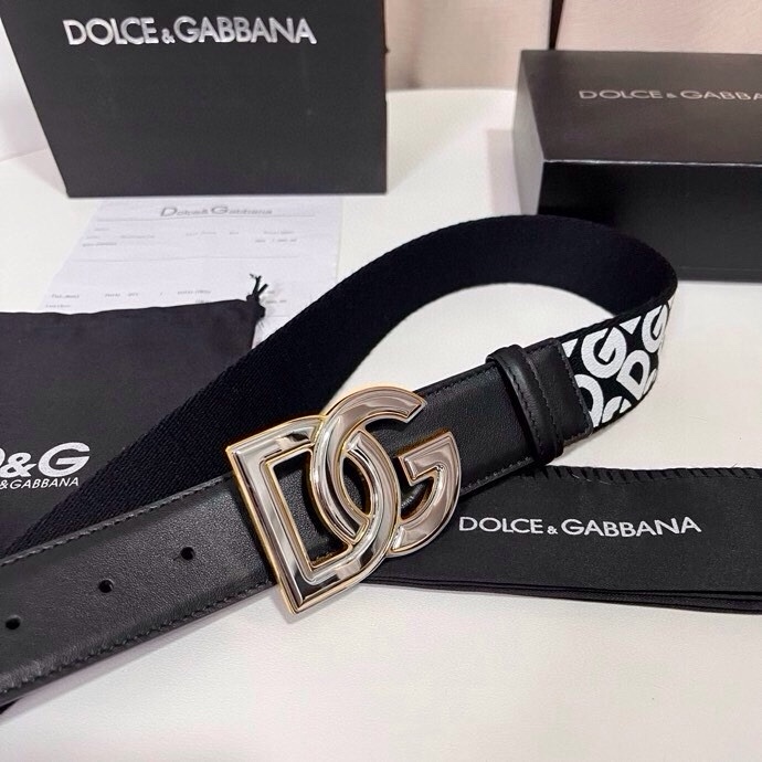 杜嘉班纳 全新小牛皮腰带，优雅简约配饰，缀以满双色电镀金属 DG 交叉造型徽标搭扣，4.0cm