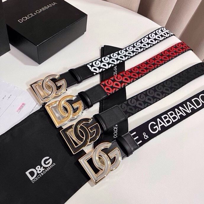 杜嘉班纳 全新小牛皮腰带，优雅简约配饰，缀以双色电镀金属 DG 交叉造型徽标搭扣，4.0cm