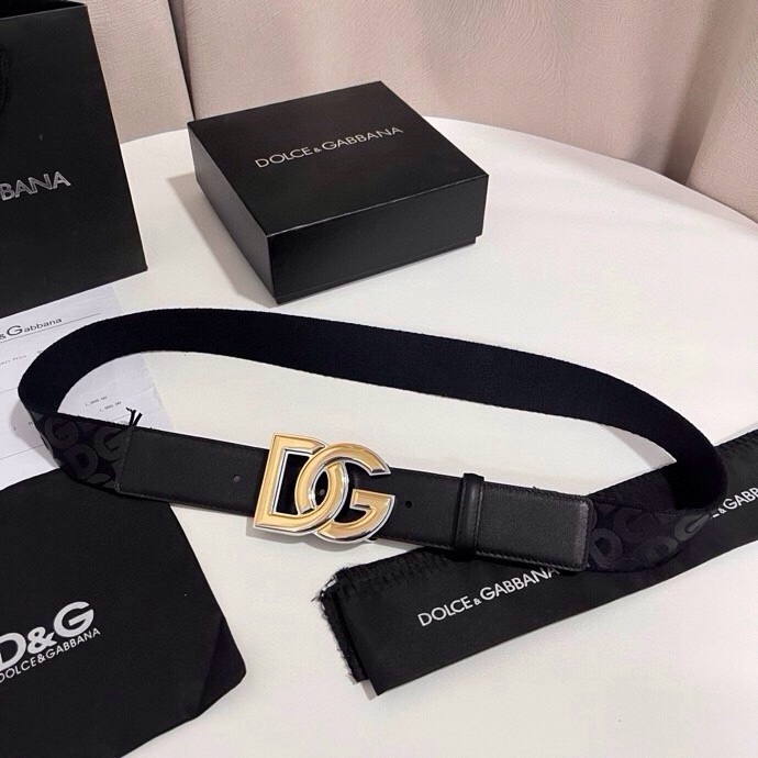 杜嘉班纳 全新小牛皮腰带，优雅简约配饰，缀以双色电镀金属 DG 交叉造型徽标搭扣，4.0cm
