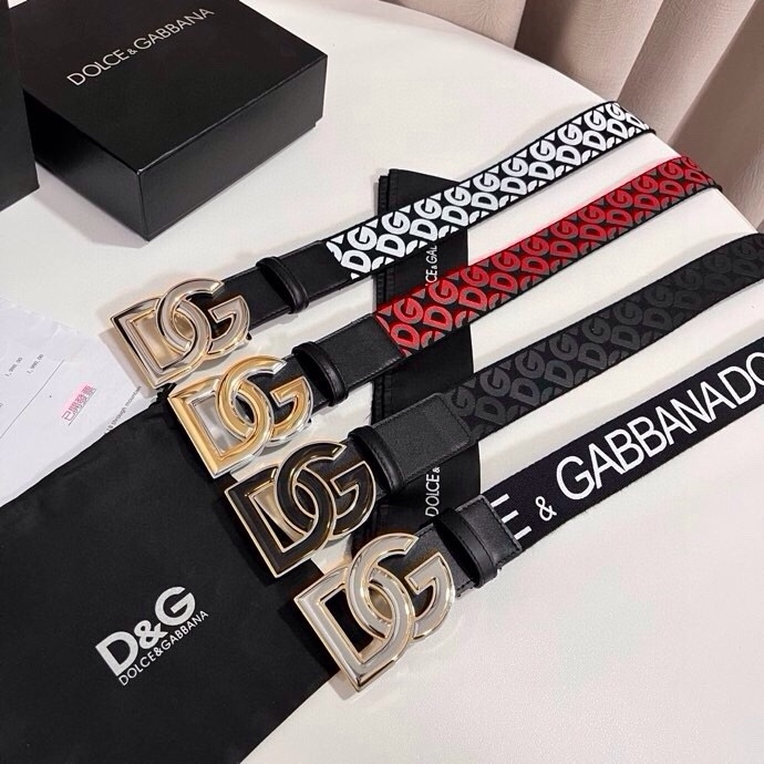 杜嘉班纳 全新小牛皮腰带，优雅简约配饰，缀以双色电镀金属 DG 交叉造型徽标搭扣，4.0cm