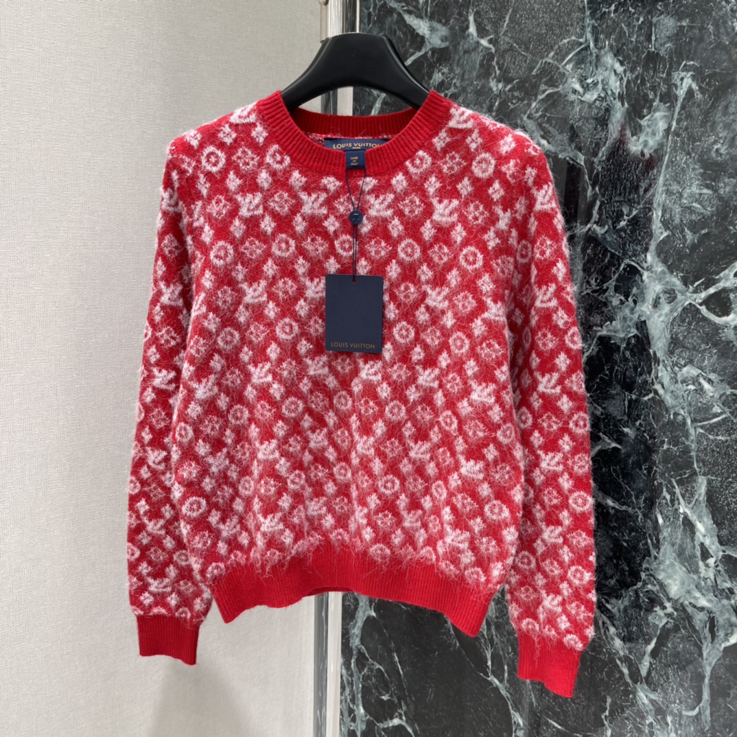 路易 25秋冬新款 红色老花毛衣，经典Monogram满印设计，红色主调超吸睛，节日氛围感拉满!高品质羊