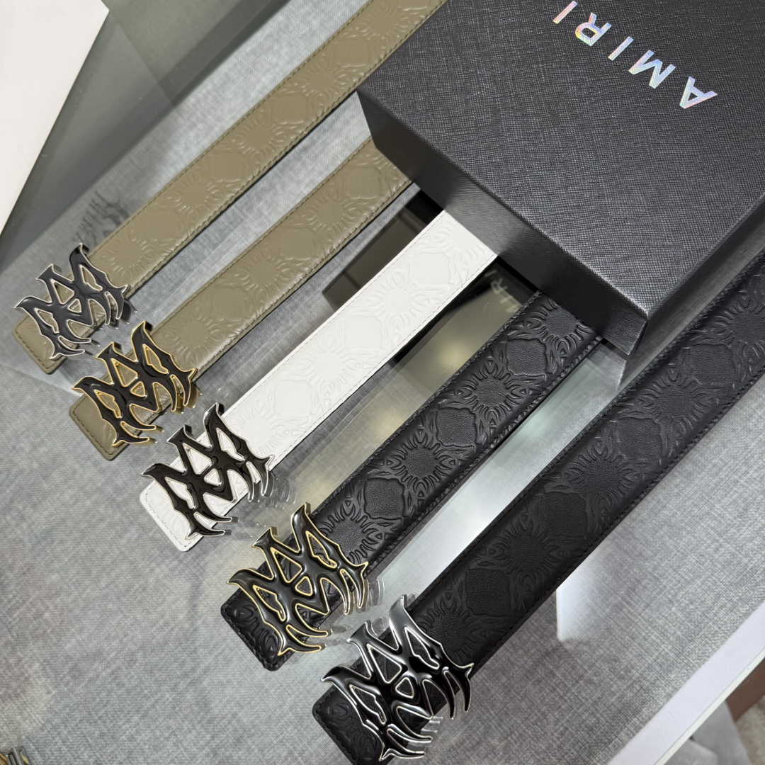 爱美丽AMIRI最新网红爆款双面牛皮皮带配原装盒专柜同步3.8宽新款上市了，原版牛皮，搭配钢扣，优雅，大