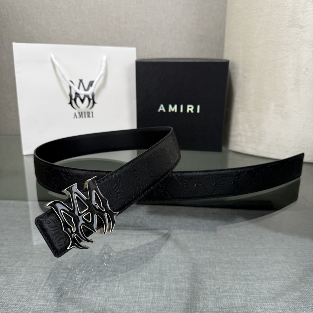 爱美丽AMIRI最新网红爆款双面牛皮皮带配原装盒专柜同步3.8宽新款上市了，原版牛皮，搭配钢扣，优雅，大