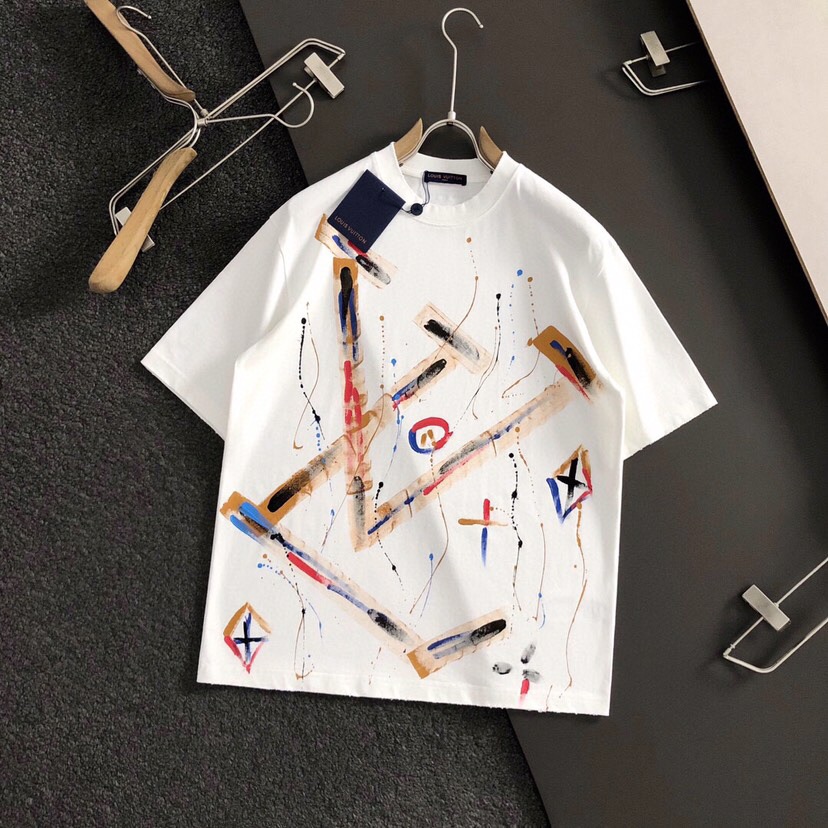 Louis Vuitton 路易威登 lv 驴牌最新最顶级多彩se手绘款质感短袖圆领T恤，款短袖，顶级纯