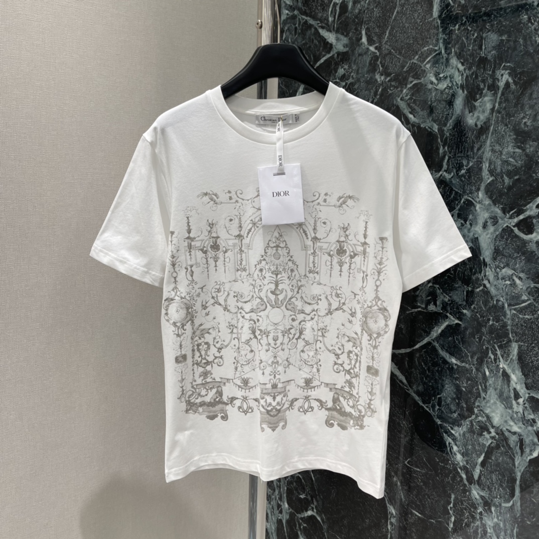 Ｄ家 25秋冬新款 建筑植物印花短袖T恤 正面复古建筑+植物印花 艺术感满满辨识度超高 搭配纱裙，牛仔裤