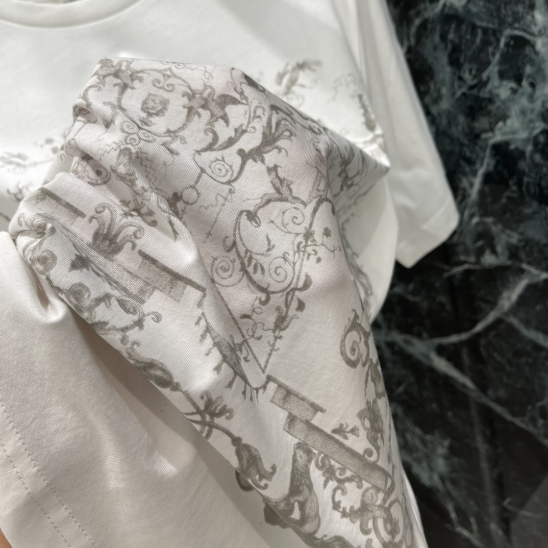 Ｄ家 25秋冬新款 建筑植物印花短袖T恤 正面复古建筑+植物印花 艺术感满满辨识度超高 搭配纱裙，牛仔裤