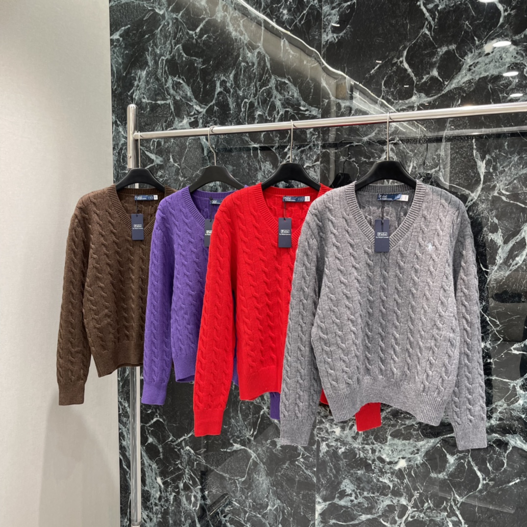 拉夫 25秋冬新款 麻花V领毛衣 经典麻花纹理+V领设计简约复古又百搭!胸前小马刺绣品牌辨识度满分 细节