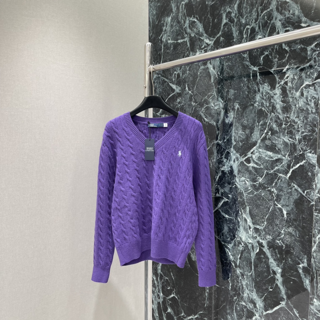 拉夫 25秋冬新款 麻花V领毛衣 经典麻花纹理+V领设计简约复古又百搭!胸前小马刺绣品牌辨识度满分 细节