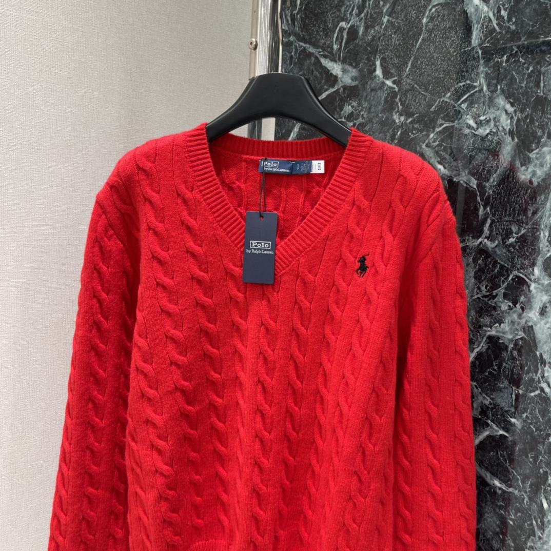 拉夫 25秋冬新款 麻花V领毛衣 经典麻花纹理+V领设计简约复古又百搭!胸前小马刺绣品牌辨识度满分 细节