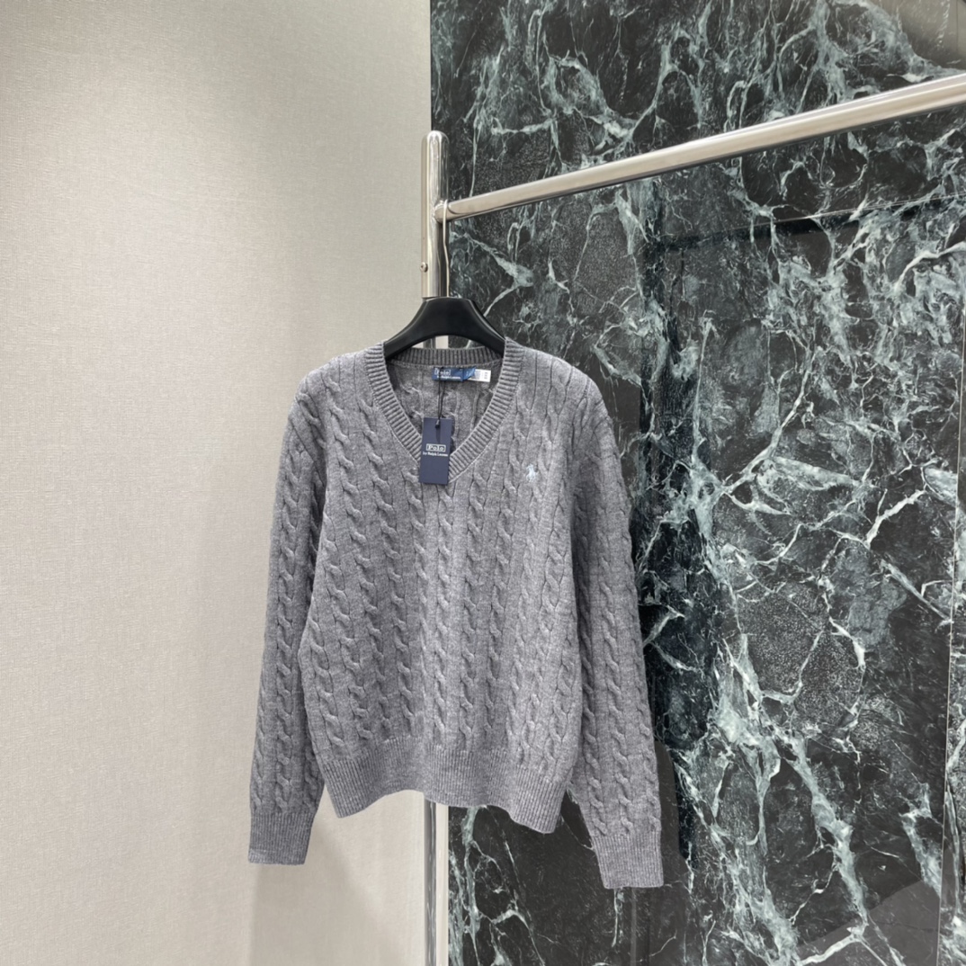 拉夫 25秋冬新款 麻花V领毛衣 经典麻花纹理+V领设计简约复古又百搭!胸前小马刺绣品牌辨识度满分 细节