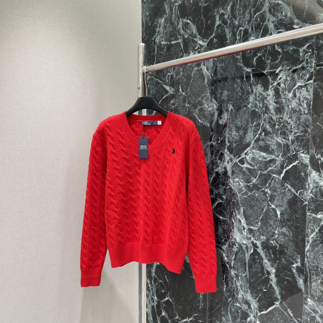 拉夫 25秋冬新款 麻花V领毛衣 经典麻花纹理+V领设计简约复古又百搭!胸前小马刺绣品牌辨识度满分 细节