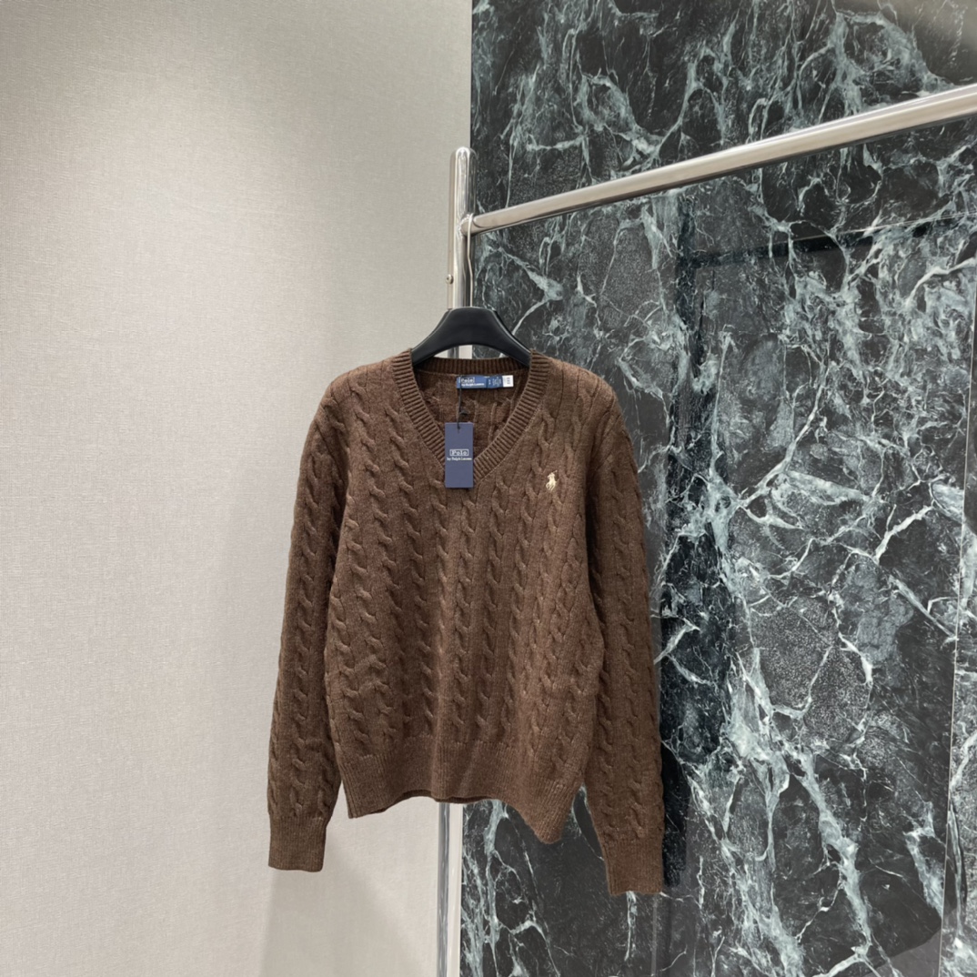 拉夫 25秋冬新款 麻花V领毛衣 经典麻花纹理+V领设计简约复古又百搭!胸前小马刺绣品牌辨识度满分 细节
