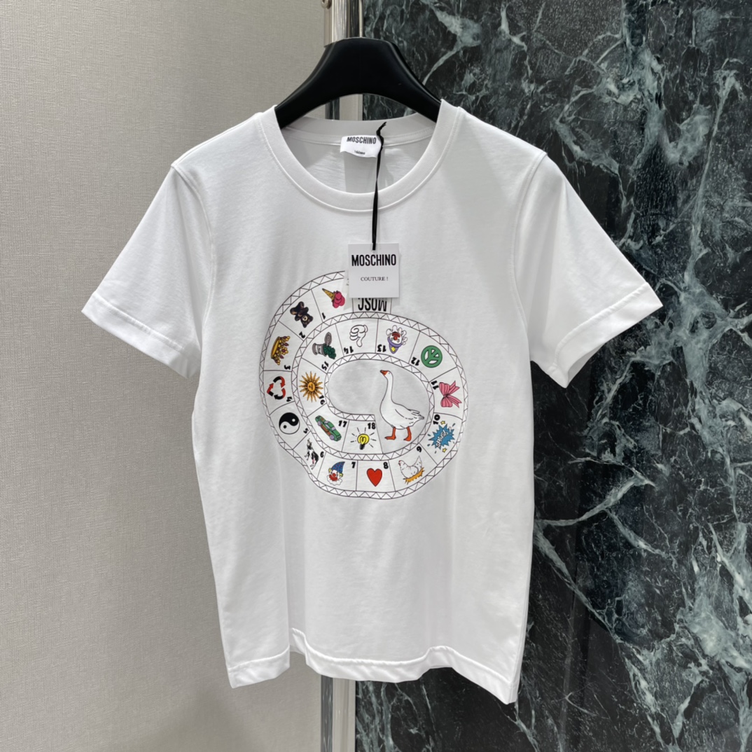 MOSCHIN 25秋冬新款 涂鸦印花针织T恤 正面趣味印花，鹅，太阳，爱心等元素超有辨识度 童趣又时尚