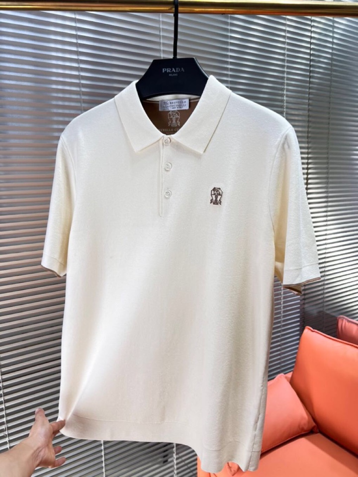 Brunello Cucinelli BC 2025秋冬新款翻领短袖毛衣羊毛针织衫，此款针织单穿，打底时