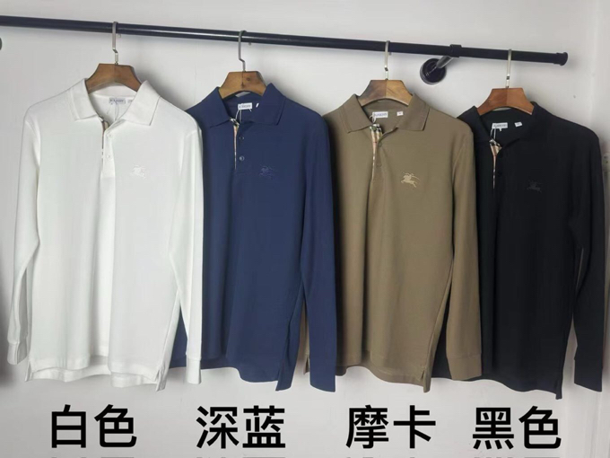 Burberry 巴宝莉新款翻领长袖T恤POLO衫，巴家原版订制六角珠地220克重纯棉面料，剑纹提花领，