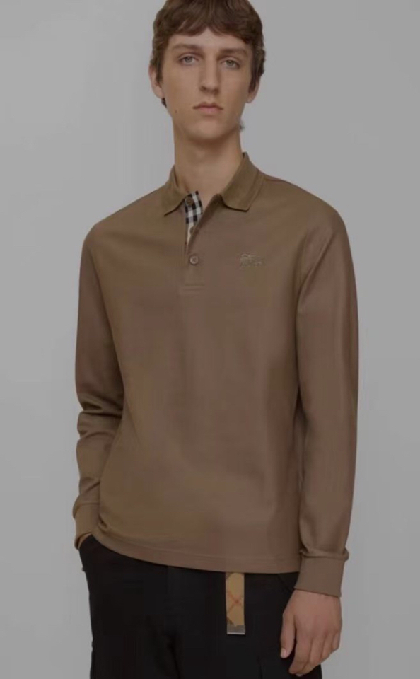 Burberry 巴宝莉新款翻领长袖T恤POLO衫，巴家原版订制六角珠地220克重纯棉面料，剑纹提花领，
