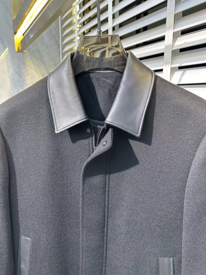 Armani 阿玛尼针织羊绒羊毛拼接真皮翻领夹克外套，高奢内敛低调，轻松驾驭不挑人 裁剪精细完美，经典颜