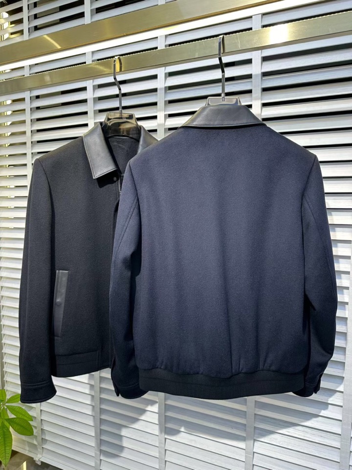 Armani 阿玛尼针织羊绒羊毛拼接真皮翻领夹克外套，高奢内敛低调，轻松驾驭不挑人 裁剪精细完美，经典颜