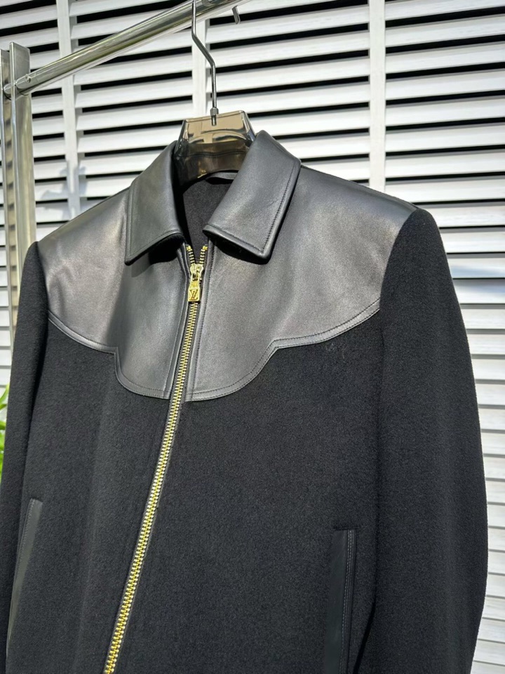 Louis Vuitton 路易威登 LV 驴牌 高品质[强][强]羊绒羊毛拼接真皮翻领夹克外套，奢内敛