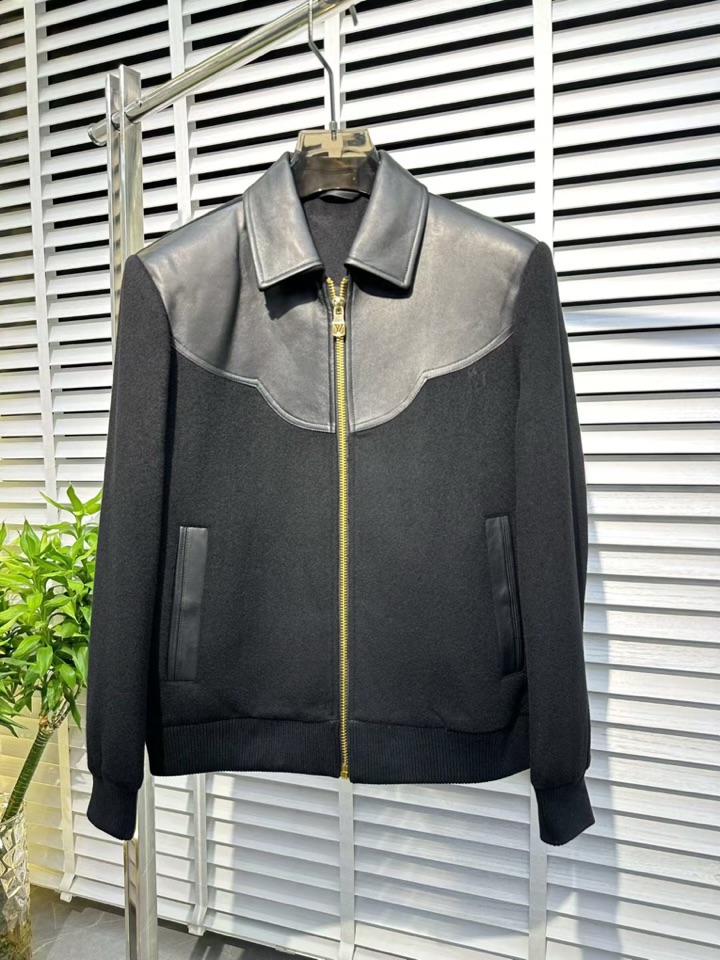 Louis Vuitton 路易威登 LV 驴牌 高品质[强][强]羊绒羊毛拼接真皮翻领夹克外套，奢内敛