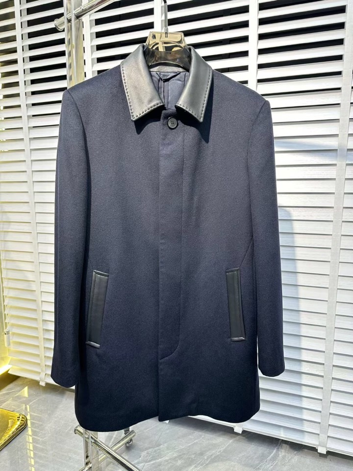 Armani 阿玛尼高品质[强][强]羊绒羊毛拼接真皮外套大衣夹克，高奢内敛低调，轻松驾驭不挑人 裁剪精