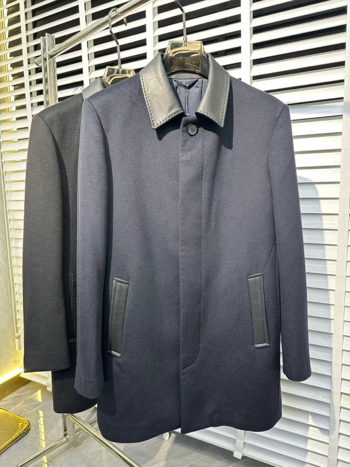 Armani 阿玛尼高品质[强][强]羊绒羊毛拼接真皮外套大衣夹克，高奢内敛低调，轻松驾驭不挑人 裁剪精