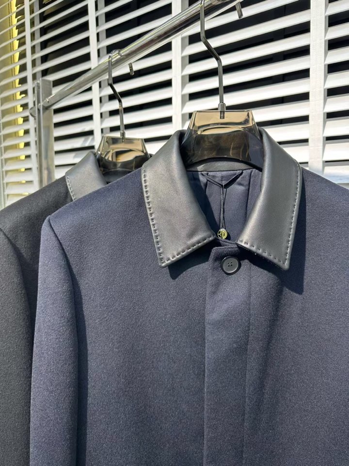 Armani 阿玛尼高品质[强][强]羊绒羊毛拼接真皮外套大衣夹克，高奢内敛低调，轻松驾驭不挑人 裁剪精