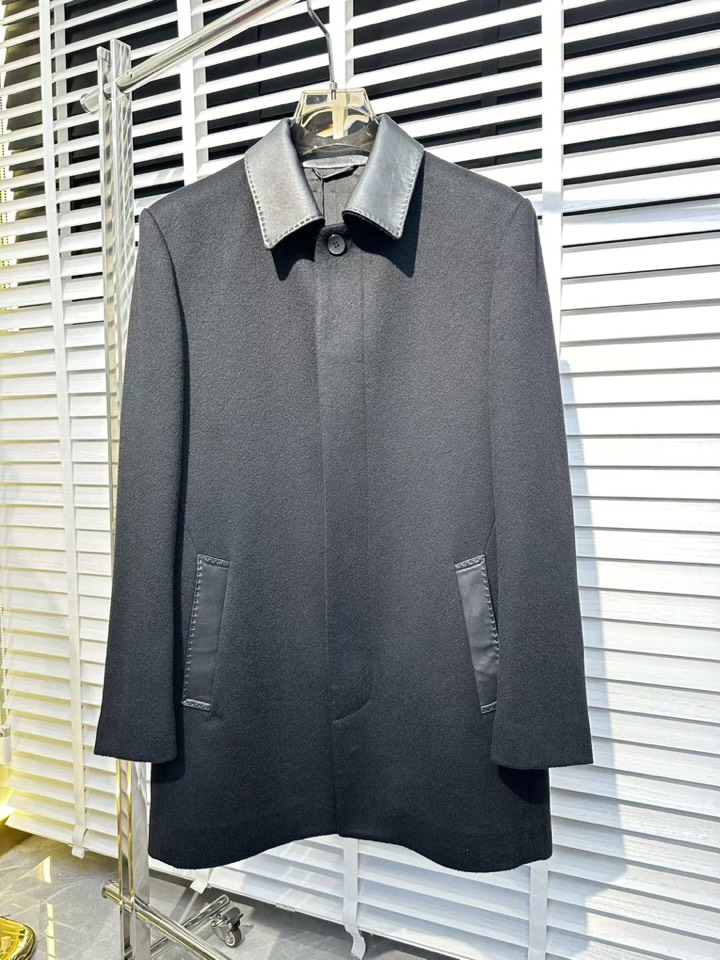 Armani 阿玛尼高品质[强][强]羊绒羊毛拼接真皮外套大衣夹克，高奢内敛低调，轻松驾驭不挑人 裁剪精