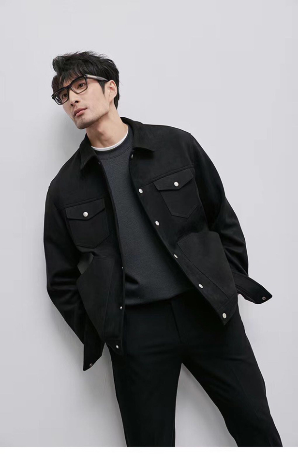 Armani 阿玛尼秋冬简约鹿皮绒翻领夹克风衣，贵族高级别要求订单 高标准定制 上身非常有型 ，经典百搭