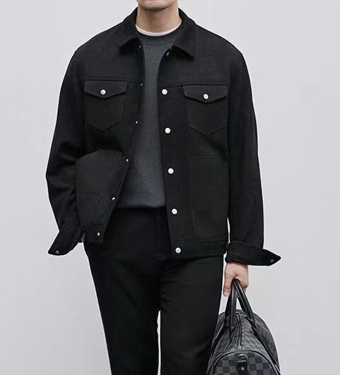 Armani 阿玛尼秋冬简约鹿皮绒翻领夹克风衣，贵族高级别要求订单 高标准定制 上身非常有型 ，经典百搭