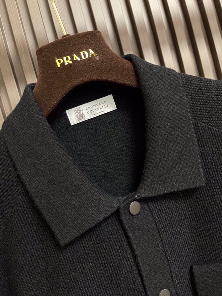 BrunelloCucinelli BC 2025ss秋冬新品翻领针织毛衣开衫夹克外套，美式穿搭经典设计