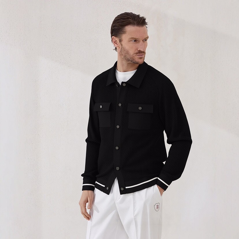 BrunelloCucinelli BC 2025ss秋冬新品翻领针织毛衣开衫夹克外套，美式穿搭经典设计