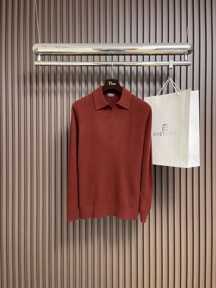 Ermenegildo Zegna 杰尼亚2025ss时装款男士长袖针织翻领毛衣Polo衫，非常明星级的