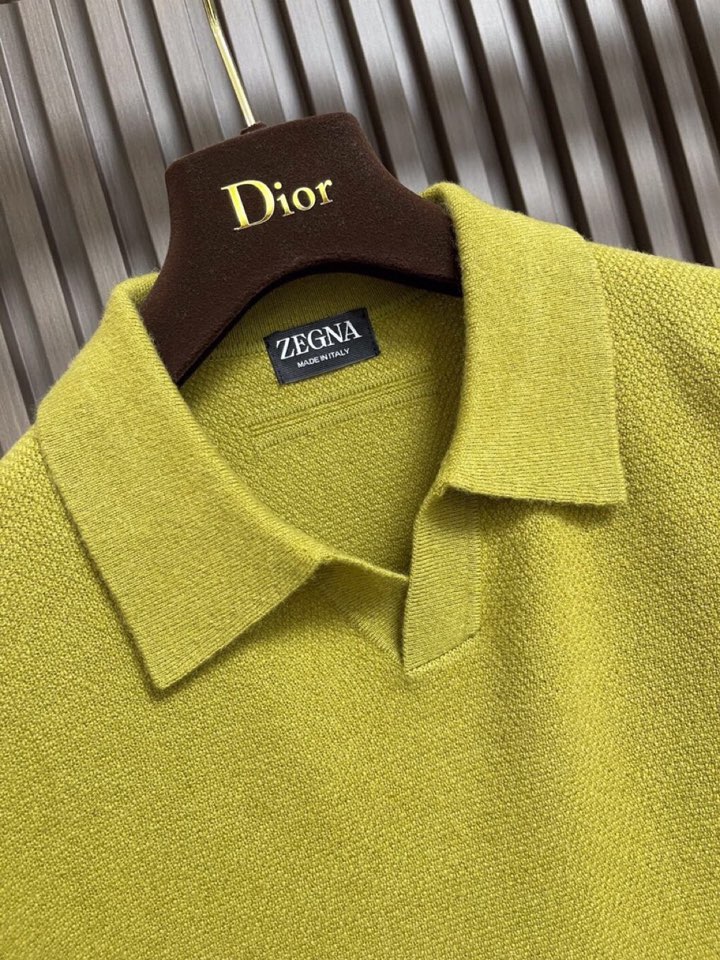 Ermenegildo Zegna 杰尼亚2025ss时装款男士长袖针织翻领毛衣Polo衫，非常明星级的