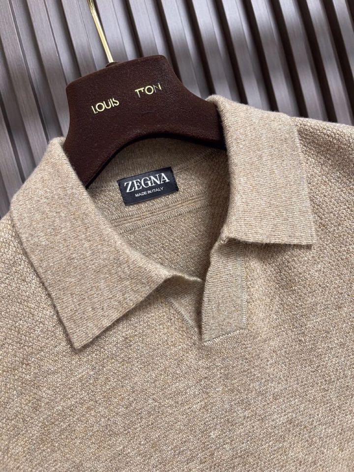 Ermenegildo Zegna 杰尼亚2025ss时装款男士长袖针织翻领毛衣Polo衫，非常明星级的