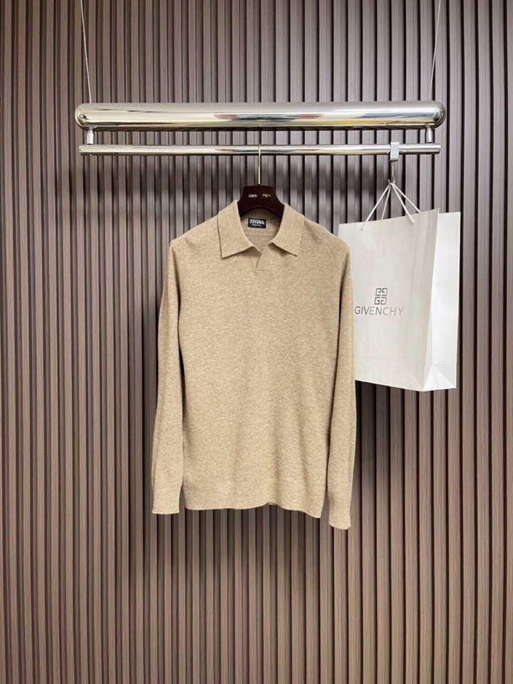 Ermenegildo Zegna 杰尼亚2025ss时装款男士长袖针织翻领毛衣Polo衫，非常明星级的