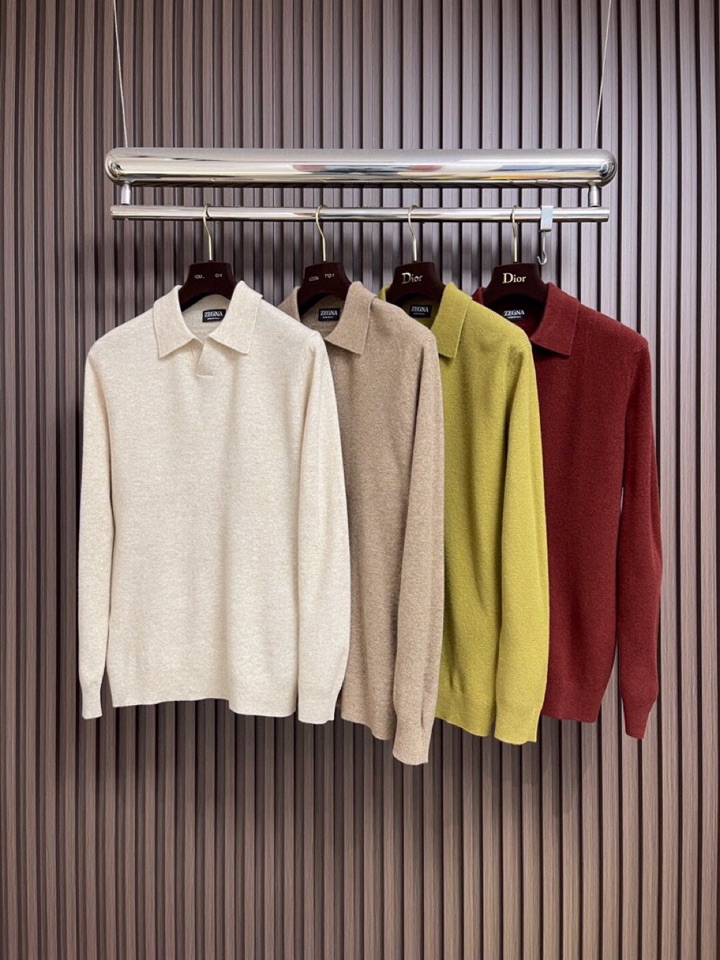 Ermenegildo Zegna 杰尼亚2025ss时装款男士长袖针织翻领毛衣Polo衫，非常明星级的