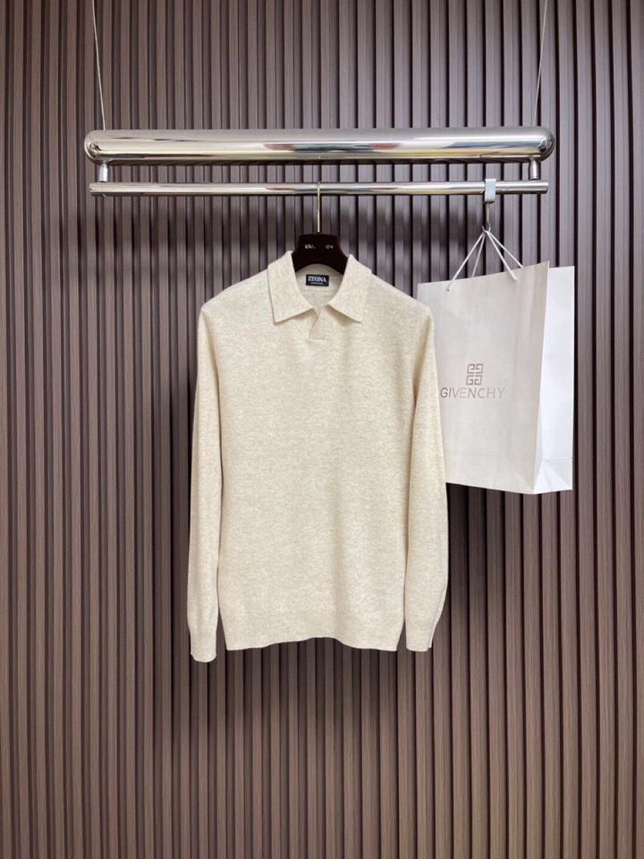 Ermenegildo Zegna 杰尼亚2025ss时装款男士长袖针织翻领毛衣Polo衫，非常明星级的