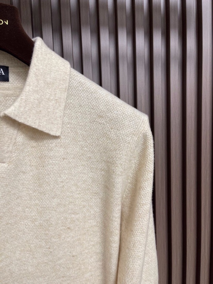Ermenegildo Zegna 杰尼亚2025ss时装款男士长袖针织翻领毛衣Polo衫，非常明星级的