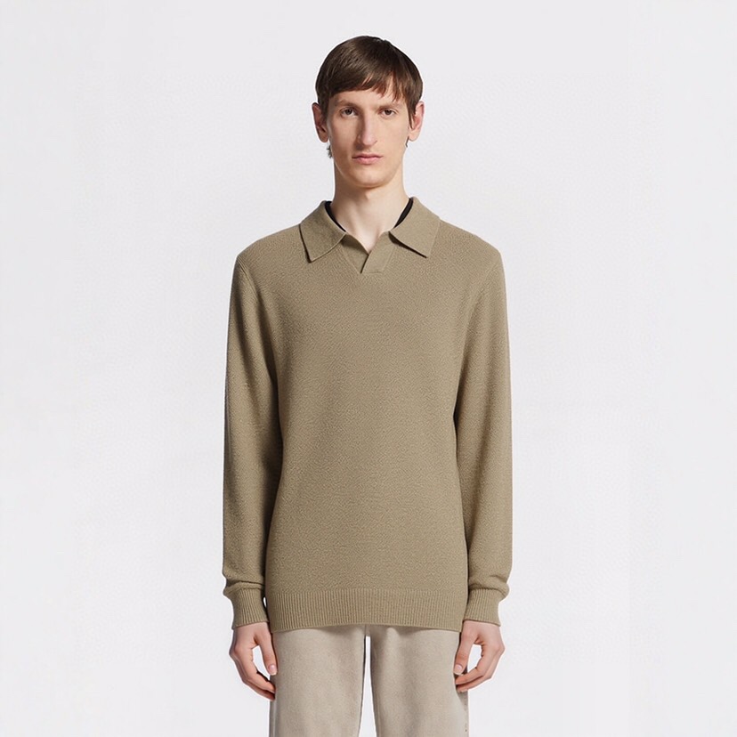 Ermenegildo Zegna 杰尼亚2025ss时装款男士长袖针织翻领毛衣Polo衫，非常明星级的