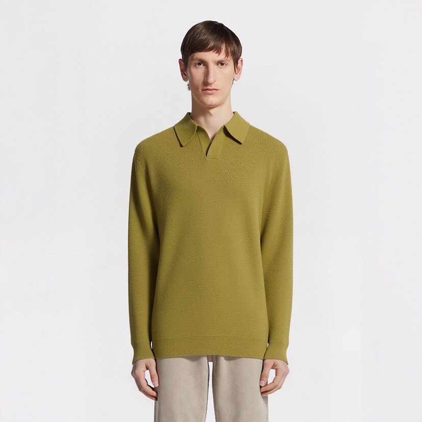 Ermenegildo Zegna 杰尼亚2025ss时装款男士长袖针织翻领毛衣Polo衫，非常明星级的