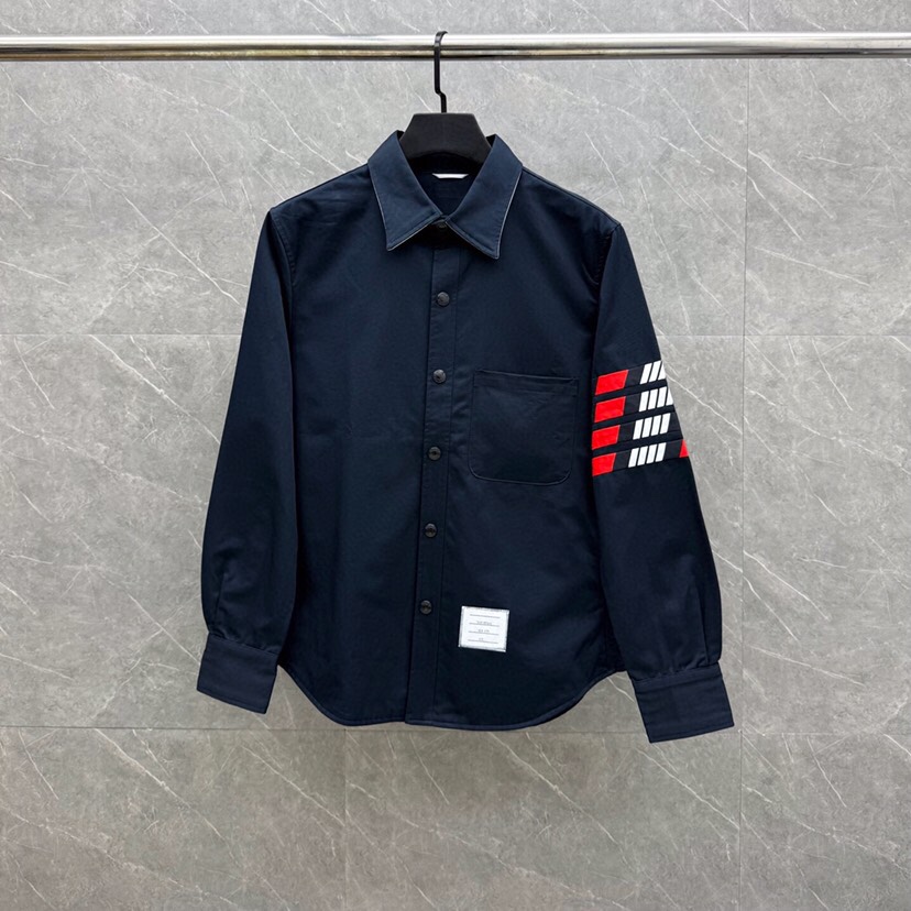 THOM BROWNE 汤姆布朗 TB 彩条四杠衬衫长袖休闲夹克外套 \n码数：1-4 颜色：蓝色（下单