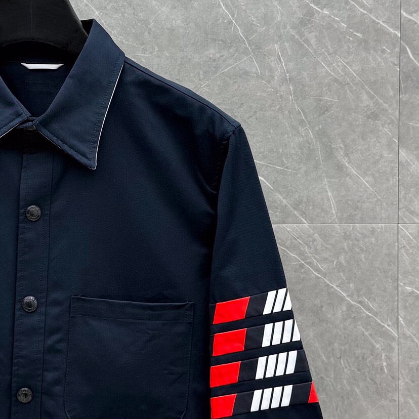 THOM BROWNE 汤姆布朗 TB 彩条四杠衬衫长袖休闲夹克外套 \n码数：1-4 颜色：蓝色（下单