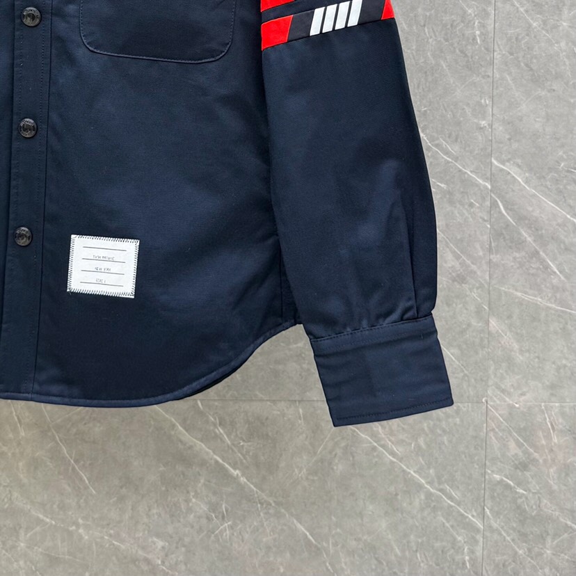 THOM BROWNE 汤姆布朗 TB 彩条四杠衬衫长袖休闲夹克外套 \n码数：1-4 颜色：蓝色（下单