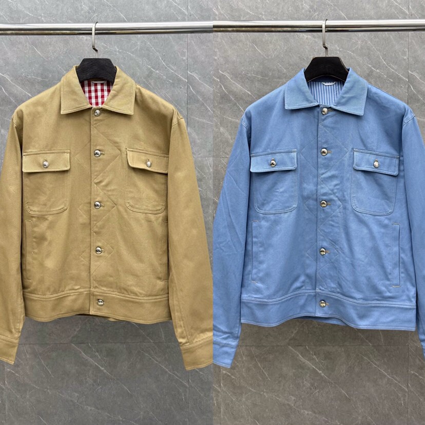THOM BROWNE 汤姆布朗 TB丹宁牛仔工装休闲夹克外套 \n码数：1-4 颜色：杏色、浅兰（下单