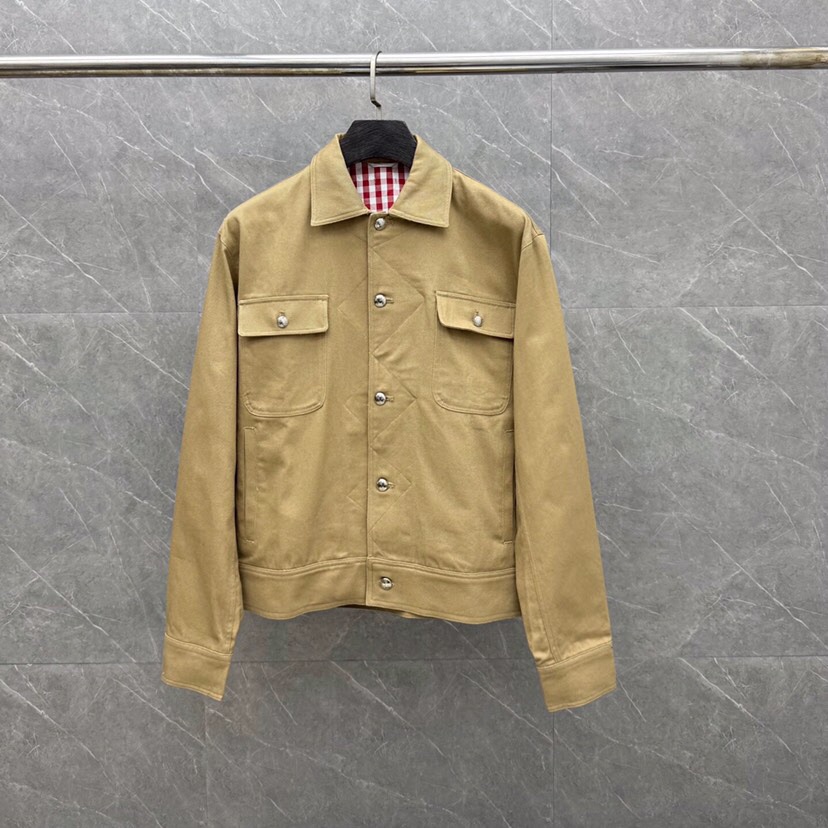 THOM BROWNE 汤姆布朗 TB丹宁牛仔工装休闲夹克外套 \n码数：1-4 颜色：杏色、浅兰（下单