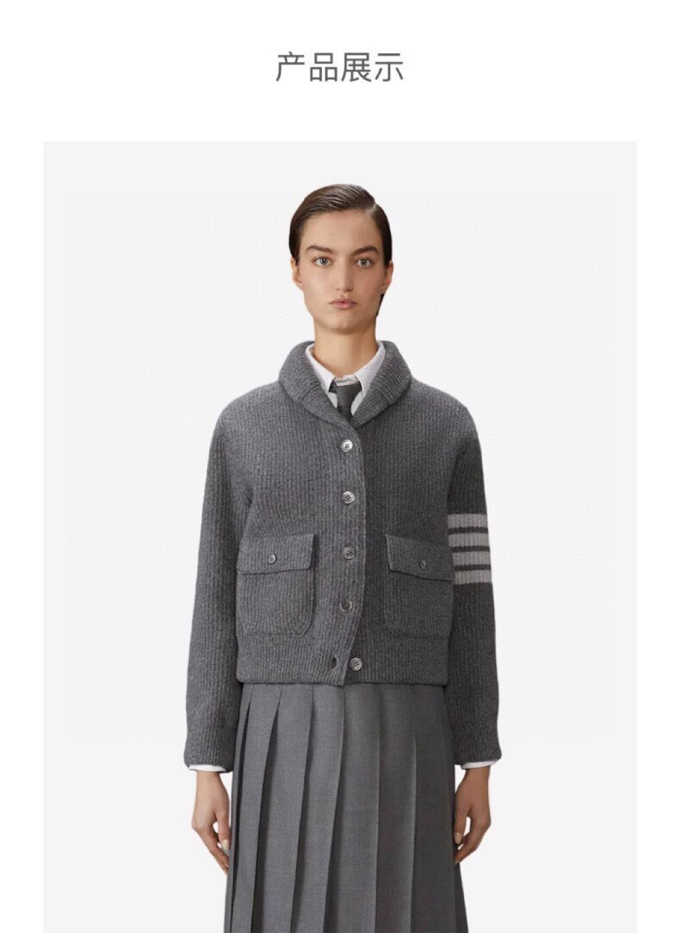 THOM BROWNE 汤姆布朗 TB 爆款加厚保暖翻领四杠短款夹克开衫毛衣\n码数：0.1.2 颜色：