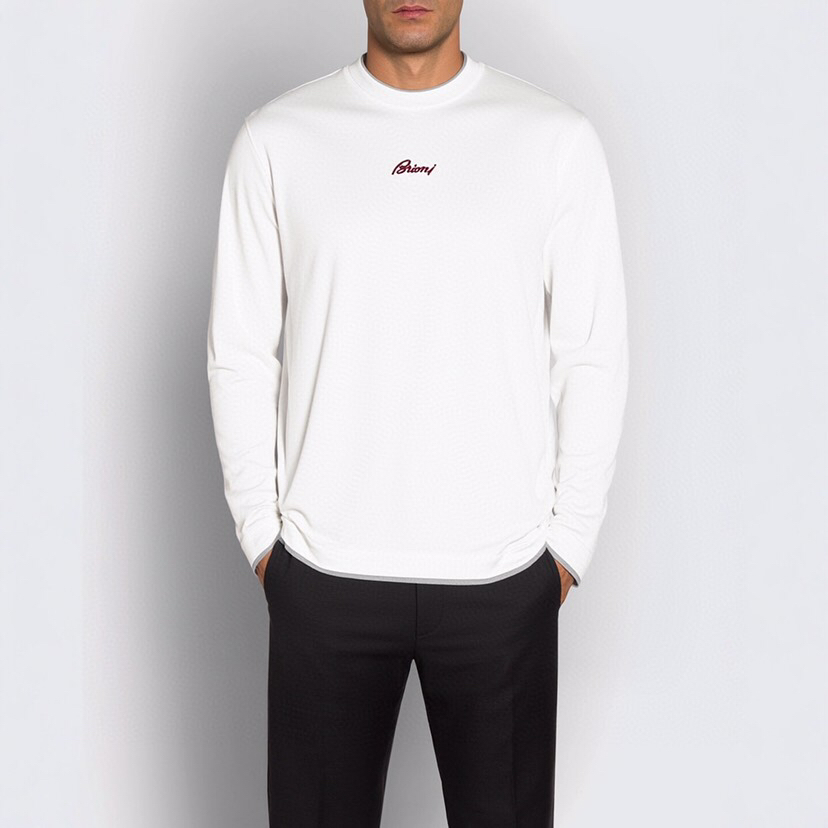 Brioni 2025SS新款圆领长袖T恤，采用客供独家进口定制面料，面料表面非常有质感显而易见，上身透