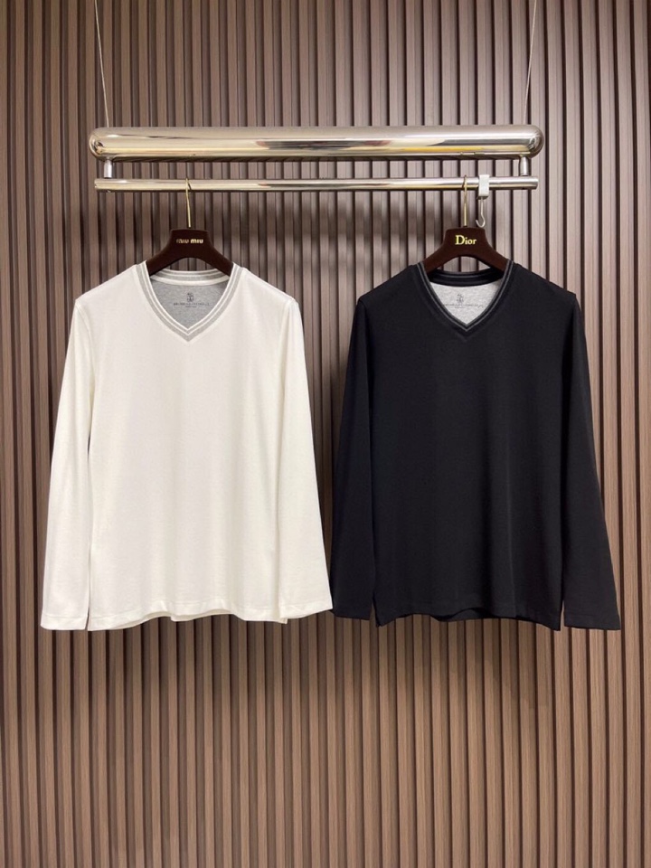 BC Brunello Cucinelli 2025SS秋季新品假两件V领长袖T恤，帅气时尚，简约百搭款
