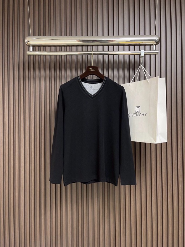 BC Brunello Cucinelli 2025SS秋季新品假两件V领长袖T恤，帅气时尚，简约百搭款